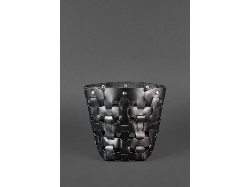 Кожаная плетеная женская сумка Пазл M угольно-черная, фото 3