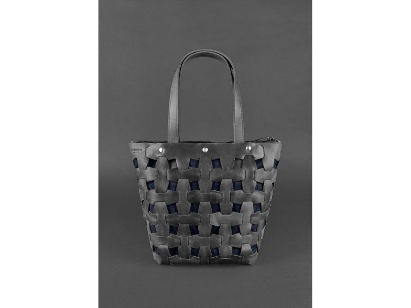 Кожаная плетеная женская сумка Пазл L черная Crazy Horse, фото 2