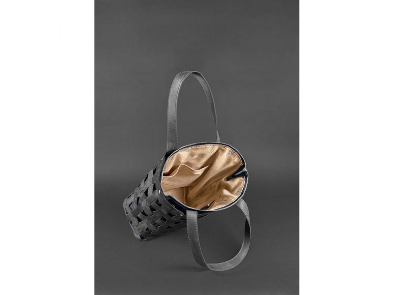 Кожаная плетеная женская сумка Пазл L черная Crazy Horse, фото 5