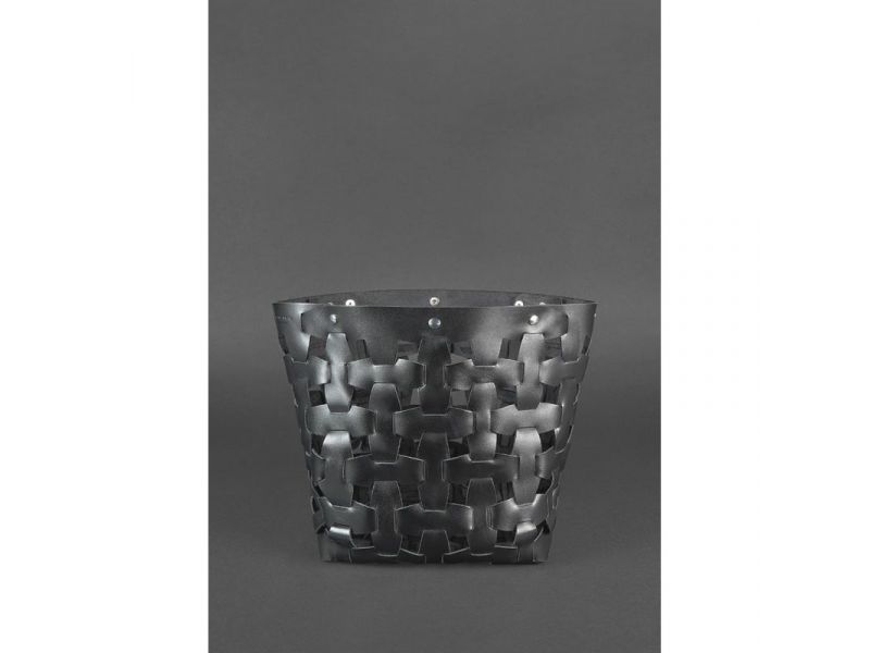 Кожаная плетеная женская сумка Пазл L черная Krast, фото 3