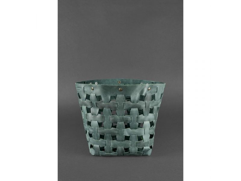 Кожаная плетеная женская сумка Пазл L зеленая Crazy Horse, фото 3