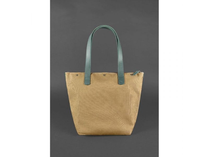 Кожаная плетеная женская сумка Пазл L зеленая Crazy Horse, фото 4