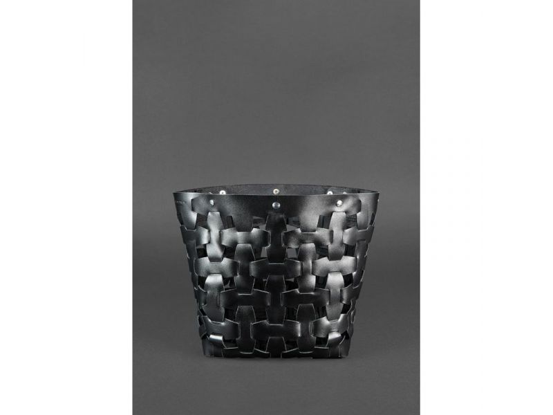 Кожаная плетеная женская сумка Пазл L угольно-черная, фото 3