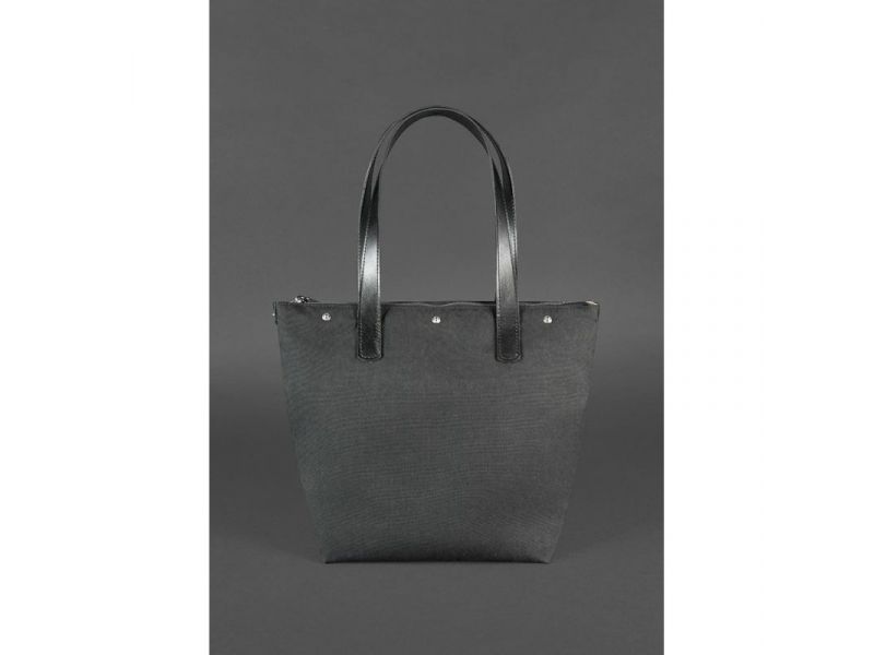 Кожаная плетеная женская сумка Пазл L угольно-черная, фото 4