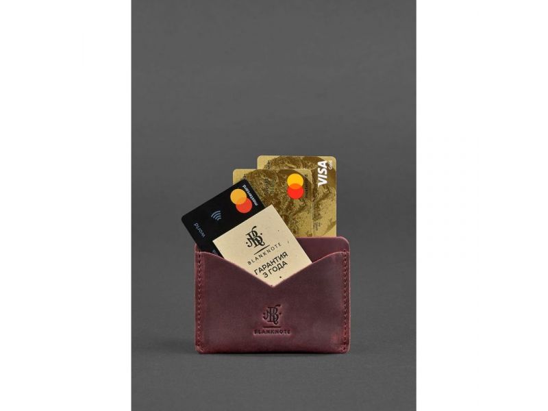 Женская кожаная визитница 5.0 бордовая Crazy Horse, фото 2