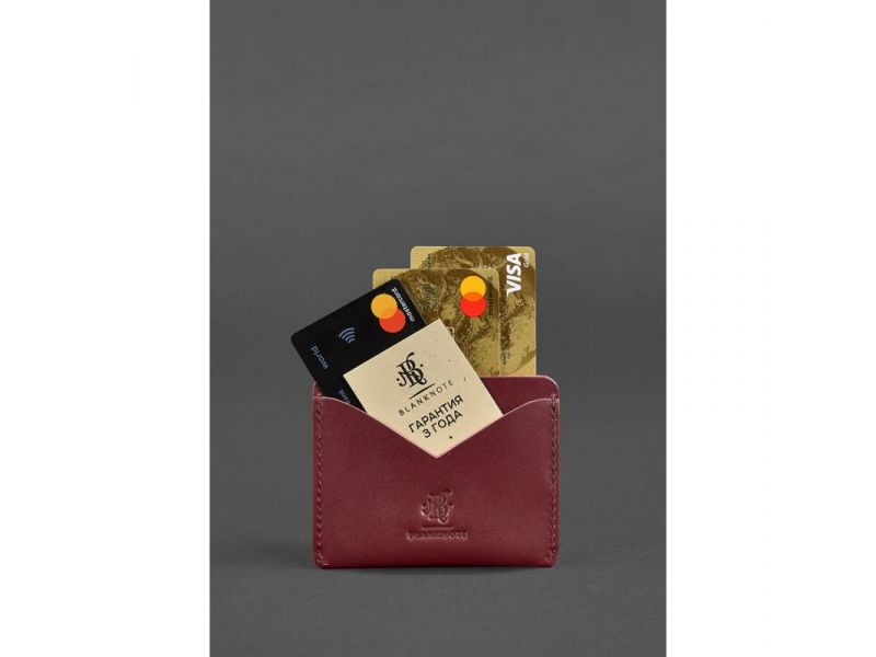 Женская кожаная визитница 5.0 бордовая Краст, фото 2