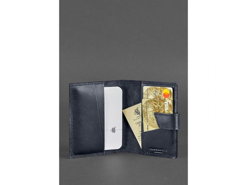 Кожаная обложка для паспорта 4.0 темно-синяя, фото 2