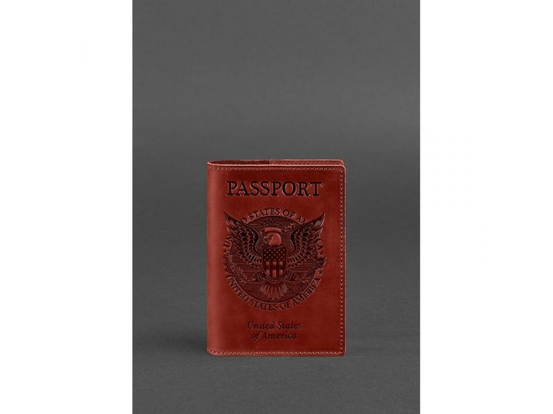 Кожаная обложка для паспорта коралловая с американским гербом, фото 1