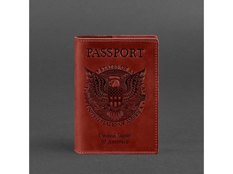 Кожаная обложка для паспорта коралловая с американским гербом, фото 4