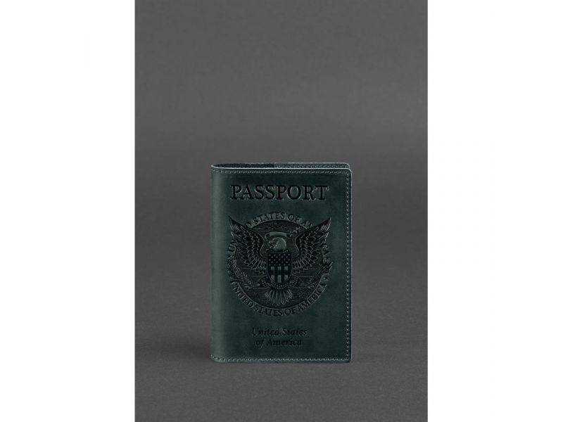Кожаная обложка для паспорта с американским гербом зеленая, фото 1