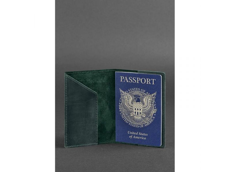 Кожаная обложка для паспорта с американским гербом зеленая, фото 2