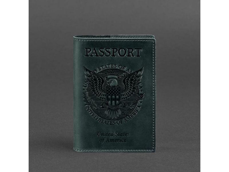 Кожаная обложка для паспорта с американским гербом зеленая, фото 4