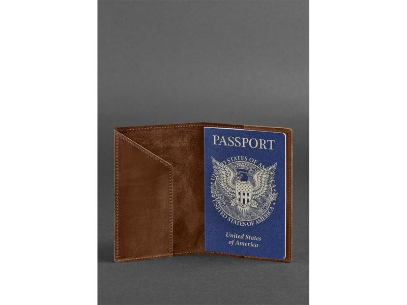 Кожаная обложка для паспорта с американским гербом светло-коричневая, фото 2