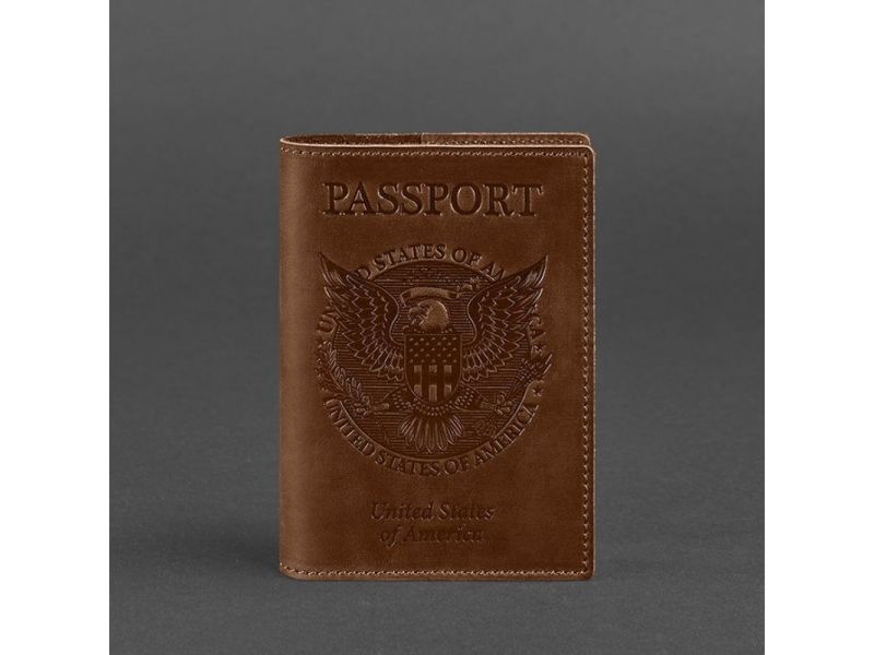 Кожаная обложка для паспорта с американским гербом светло-коричневая, фото 4