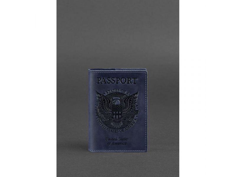 Кожаная обложка для паспорта с американским гербом синяя, фото 1