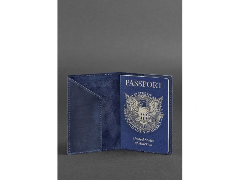 Кожаная обложка для паспорта с американским гербом синяя, фото 2