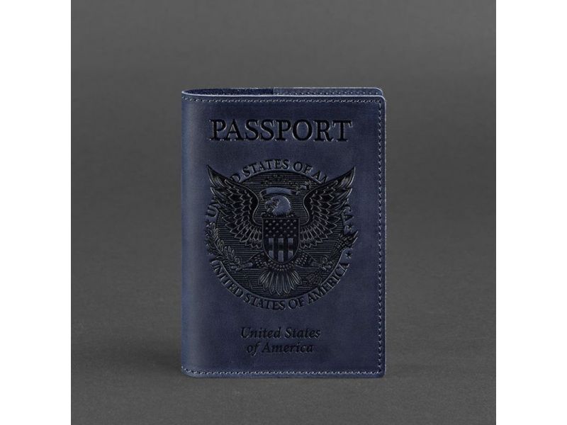 Кожаная обложка для паспорта с американским гербом синяя, фото 4