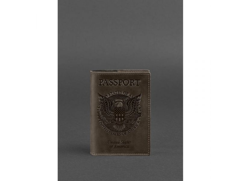 Кожаная обложка для паспорта с американским гербом темно-коричневая, фото 1