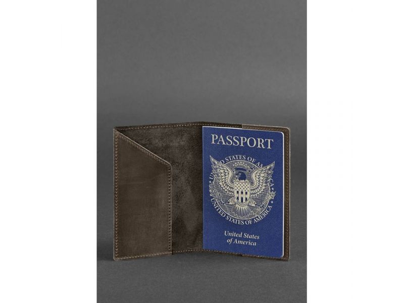 Кожаная обложка для паспорта с американским гербом темно-коричневая, фото 2