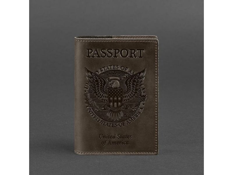 Кожаная обложка для паспорта с американским гербом темно-коричневая, фото 4