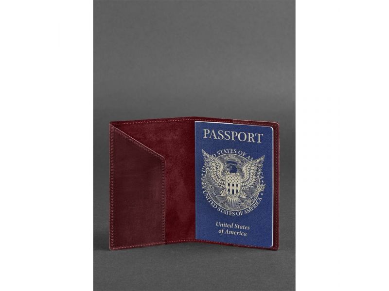 Кожаная обложка для паспорта с американским гербом бордовая, фото 2