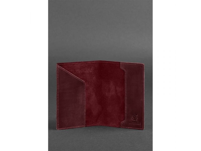 Кожаная обложка для паспорта с американским гербом бордовая, фото 3