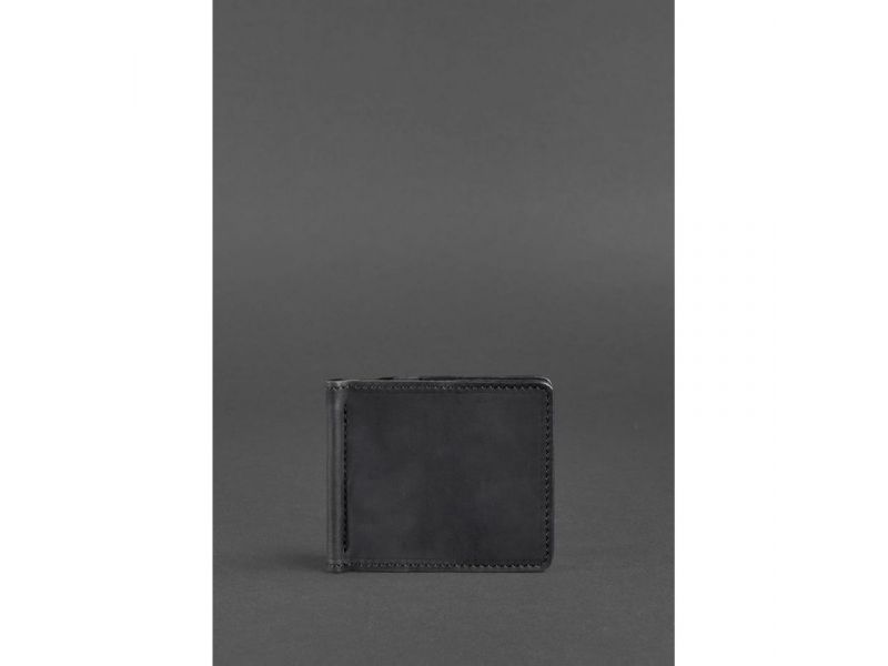 Мужское кожаное портмоне черное 1.0 зажим для денег Crazy Horse, фото 1