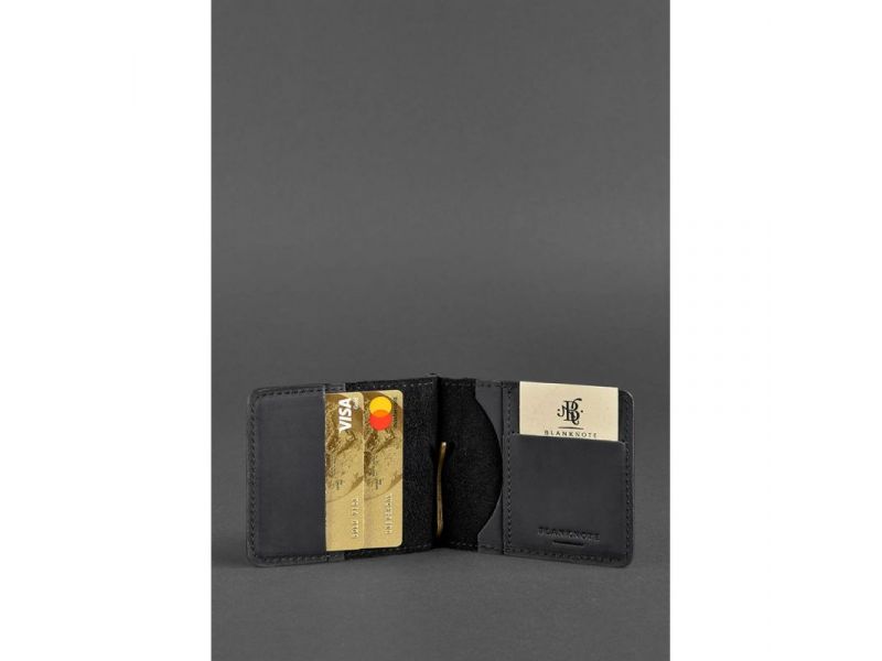 Мужское кожаное портмоне черное 1.0 зажим для денег Crazy Horse, фото 2