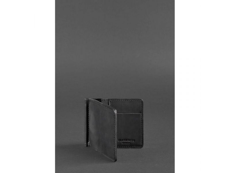 Мужское кожаное портмоне черное 1.0 зажим для денег Crazy Horse, фото 4