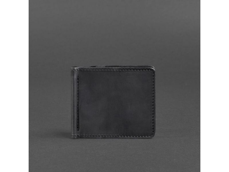 Мужское кожаное портмоне черное 1.0 зажим для денег Crazy Horse, фото 5