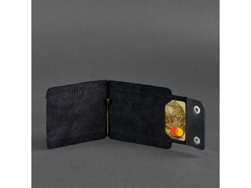 Мужское кожаное портмоне черное 10.0 зажим для денег Crazy Horse, фото 7