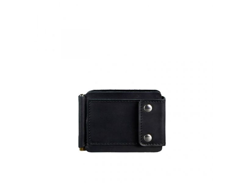 Мужское кожаное портмоне черное 10.0 зажим для денег Crazy Horse, фото 8