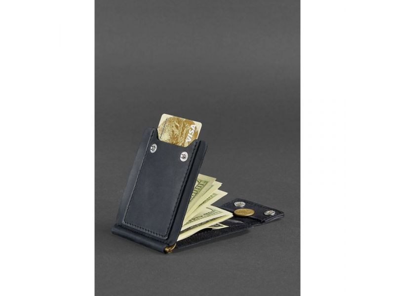 Мужское кожаное портмоне черное 10.0 зажим для денег Crazy Horse, фото 4