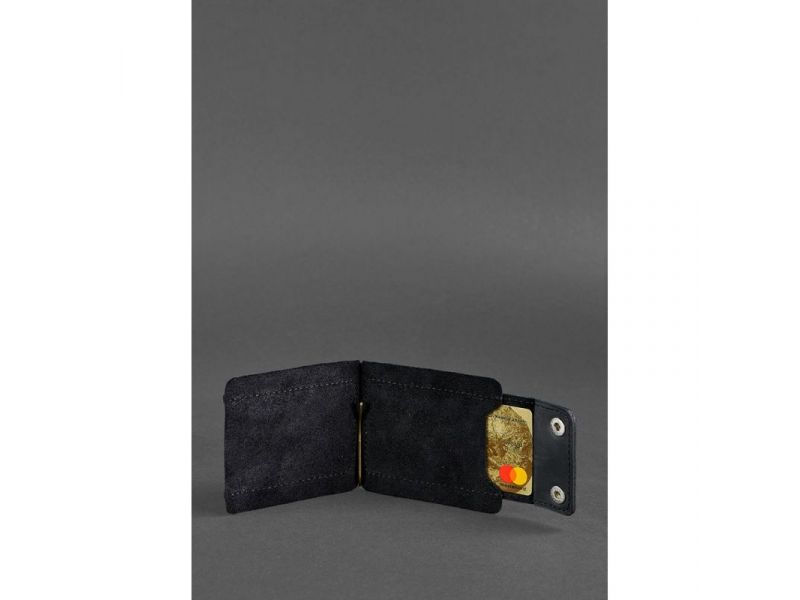 Мужское кожаное портмоне черное 10.0 зажим для денег Crazy Horse, фото 5