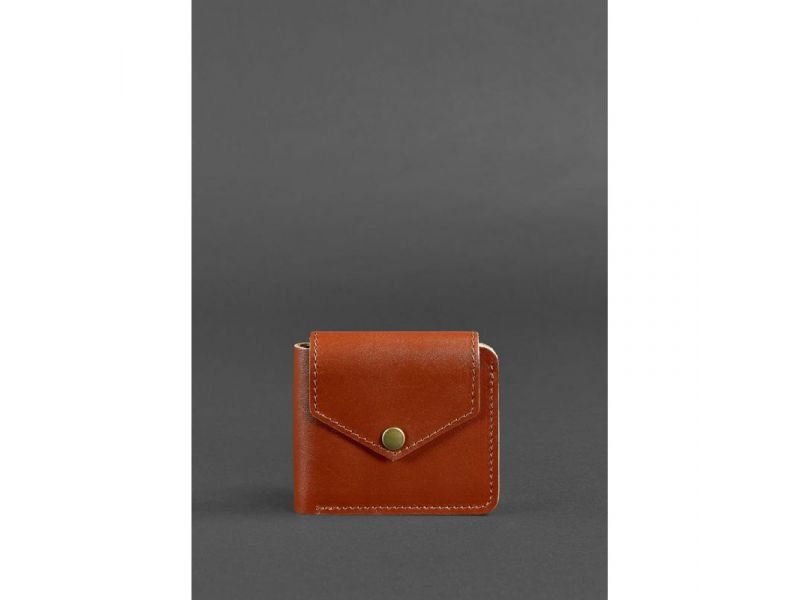 Кожаное портмоне 4.2 на кнопке светло-коричневое, фото 1