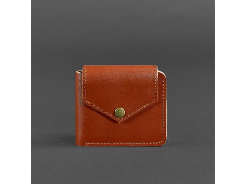 Кожаное портмоне 4.2 на кнопке светло-коричневое, фото 5