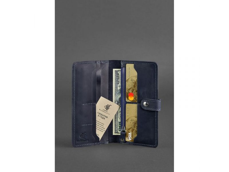 Кожаное портмоне 7.0 синее Crazy Horse, фото 2