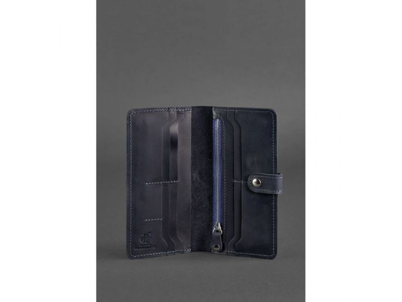 Кожаное портмоне 7.0 синее Crazy Horse, фото 3