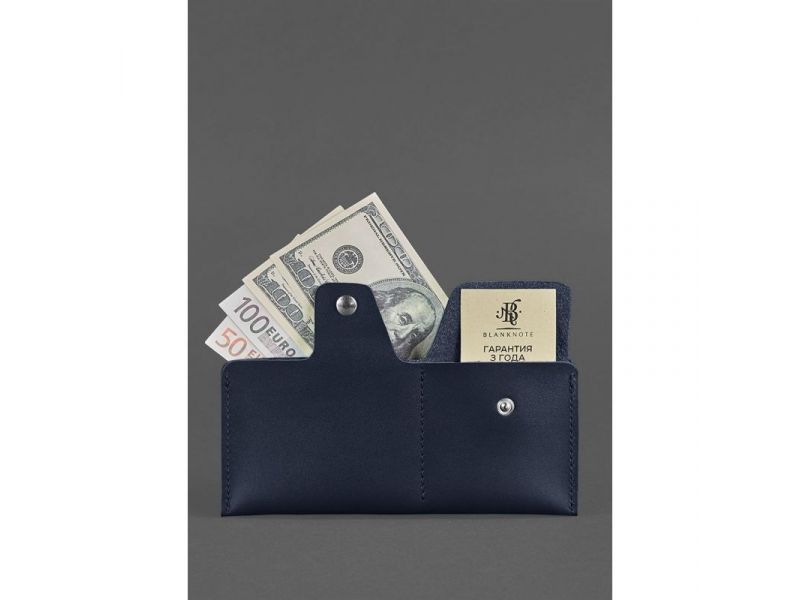 Кожаное портмоне-купюрник 8.0 темно-синее, фото 2