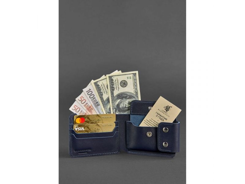 Мужское кожаное портмоне Zeus 9.0 темно-синее, фото 2
