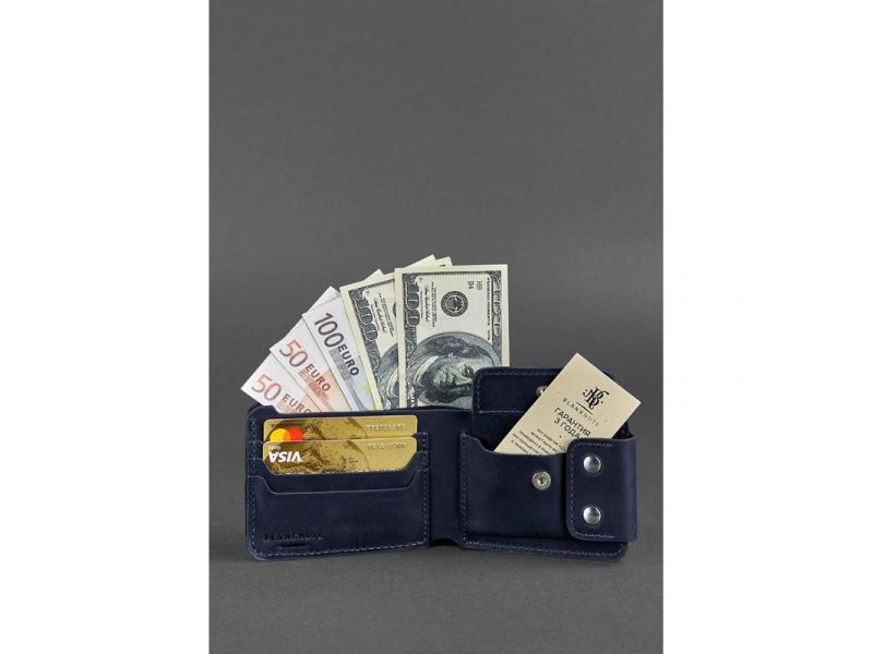 Мужское кожаное портмоне Zeus 9.0 синее Crazy Horse, фото 2