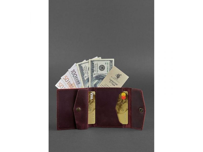 Женский кожаный кошелек 2.1 бордовый Crazy Horse, фото 3