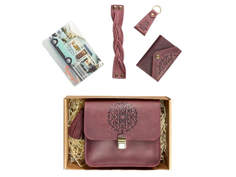 Женский подарочный набор кожаных аксессуаров Бордо crazy horse, фото 4