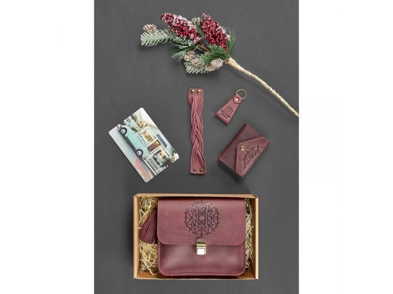 Женский подарочный набор кожаных аксессуаров Бордо crazy horse, фото 2