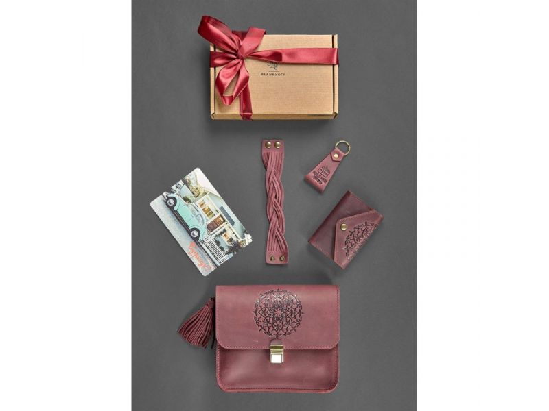 Женский подарочный набор кожаных аксессуаров Бордо crazy horse, фото 1