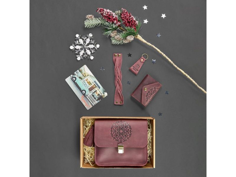 Женский подарочный набор кожаных аксессуаров Бордо crazy horse, фото 3