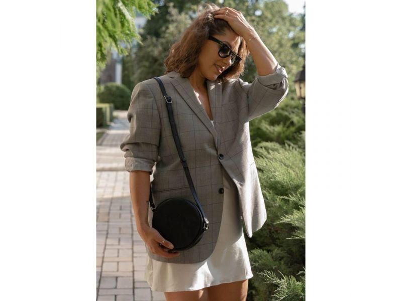 Кожаная круглая женская сумка Бон-Бон Krast черная, фото 5