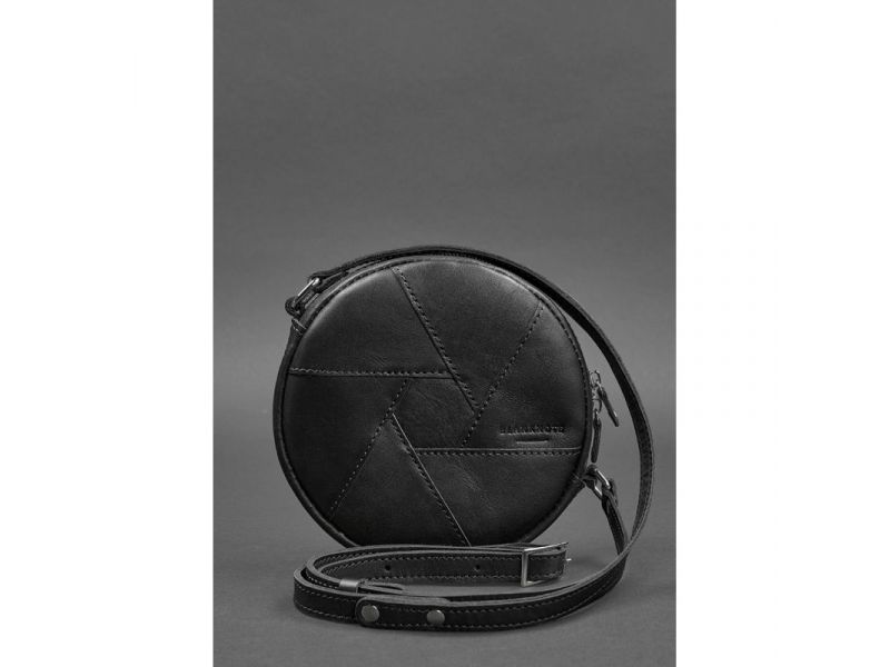 Кожаная круглая женская сумка Бон-Бон Krast черная, фото 2