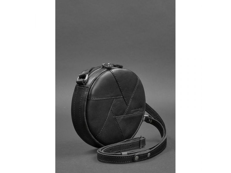 Кожаная круглая женская сумка Бон-Бон Krast черная, фото 3