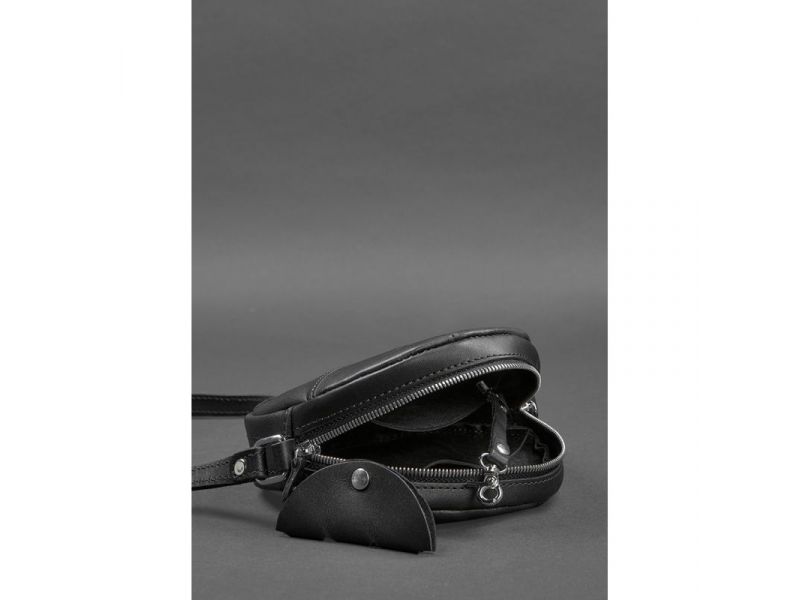 Кожаная круглая женская сумка Бон-Бон Krast черная, фото 4